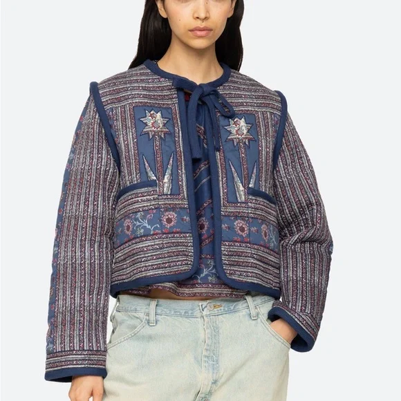 Sea New York blue flower quilted cotton Jacket - Picture 9 of 11